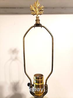 Hollywood Regency Milk Glass Brass & Marble Hand Painted Gilded Heavy Table Lamp