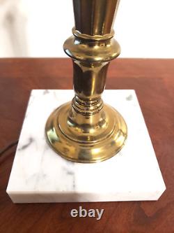 Hollywood Regency Milk Glass Brass & Marble Hand Painted Gilded Heavy Table Lamp