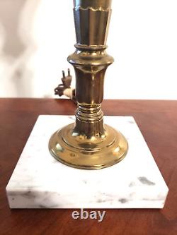 Hollywood Regency Milk Glass Brass & Marble Hand Painted Gilded Heavy Table Lamp