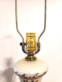 Hollywood Regency Milk Glass Brass & Marble Hand Painted Gilded Heavy Table Lamp