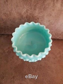 Htf Fenton Turquoise Blue Milk Glass Hobnail Pedestal Ruffle Candy Compote Dish