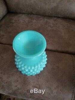 Htf Fenton Turquoise Blue Milk Glass Hobnail Pedestal Ruffle Candy Compote Dish