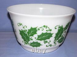 Htf Hazel Atlas Green Christmas Holly Leaf Eggnog Punch Bowl + 6 Cups Mugs