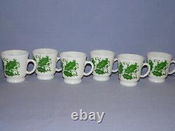 Htf Hazel Atlas Green Christmas Holly Leaf Eggnog Punch Bowl + 6 Cups Mugs