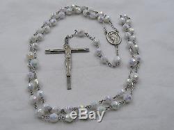 Htf Lovely Vintage Sterling & Snow White Milk Glass Aurora Borealis Rosary