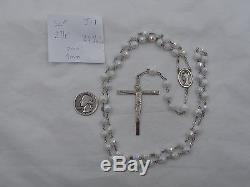 Htf Lovely Vintage Sterling & Snow White Milk Glass Aurora Borealis Rosary