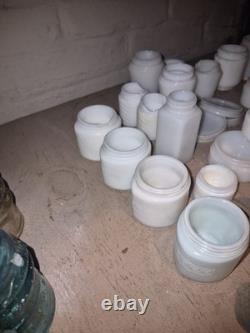 Huge 80+ piece milk glass jar lot, antique, cosmetic jars