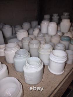Huge 80+ piece milk glass jar lot, antique, cosmetic jars