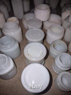 Huge 80+ piece milk glass jar lot, antique, cosmetic jars