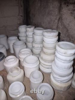 Huge 80+ piece milk glass jar lot, antique, cosmetic jars