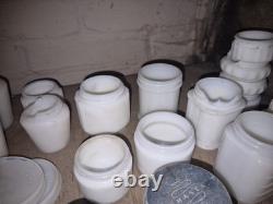Huge 80+ piece milk glass jar lot, antique, cosmetic jars