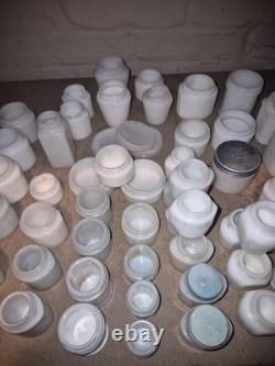 Huge 80+ piece milk glass jar lot, antique, cosmetic jars