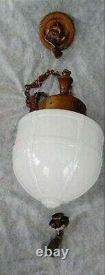 Huge Antique Victorian Milk Glass Globe Brass Hanging Ceiling Pendant Light