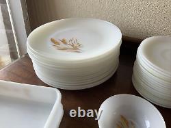 Huge Lot Set Vintage FIRE KING Wheat Milk Glass Dish casseroles Dinner Plates