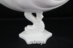 Huge Milk Glass White Dolphin Compote Shell Shaped Bowl Nautical Beachy