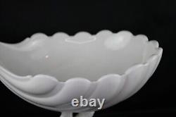Huge Milk Glass White Dolphin Compote Shell Shaped Bowl Nautical Beachy