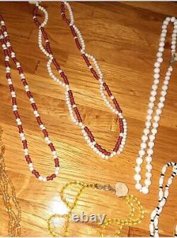 Huge lot of vintage white milk glass Western Germany beads 4 repurpose jewelry