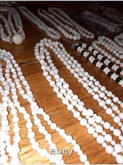 Huge lot of vintage white milk glass Western Germany beads 4 repurpose jewelry