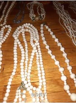 Huge lot of vintage white milk glass Western Germany beads 4 repurpose jewelry