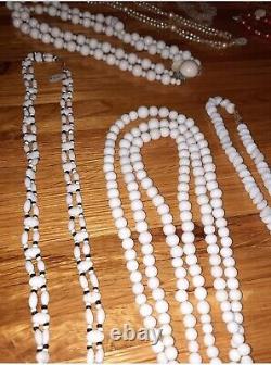 Huge lot of vintage white milk glass Western Germany beads 4 repurpose jewelry