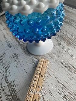 Imperial Glass Blue & White milk glass COVERED CANDY DISH Pedestal Vintage 60's