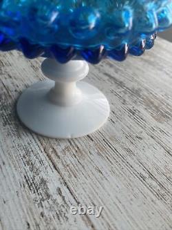 Imperial Glass Blue & White milk glass COVERED CANDY DISH Pedestal Vintage 60's