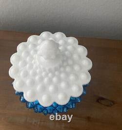 Imperial Glass Blue & White milk glass COVERED CANDY DISH Pedestal Vintage 60's