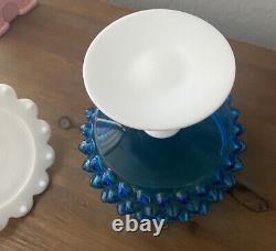 Imperial Glass Blue & White milk glass COVERED CANDY DISH Pedestal Vintage 60's