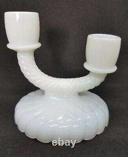 Imperial Glass Co Newbound 1920's Milk Glass Swirl Console Bowl Candleholder Set