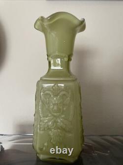 Imperial Glass Mephistopheles Green white Milk Glass Vase Devil Face Encased