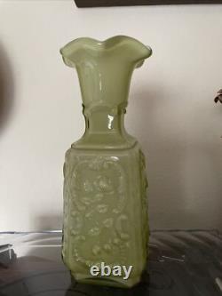 Imperial Glass Mephistopheles Green white Milk Glass Vase Devil Face Encased