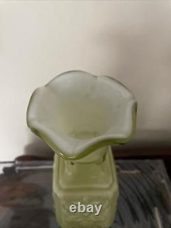 Imperial Glass Mephistopheles Green white Milk Glass Vase Devil Face Encased