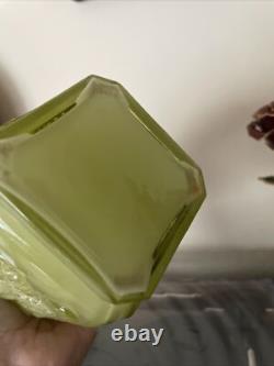 Imperial Glass Mephistopheles Green white Milk Glass Vase Devil Face Encased