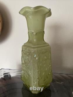 Imperial Glass Mephistopheles Green white Milk Glass Vase Devil Face Encased