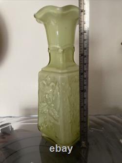 Imperial Glass Mephistopheles Green white Milk Glass Vase Devil Face Encased