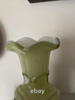 Imperial Glass Mephistopheles Green white Milk Glass Vase Devil Face Encased