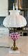 Incredible Vintage Fenton & Milk Glass Cranberry Pink Coin Dot Table Lamp Mcm