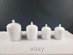 Indiana Colony Harvest Milk Glass Large, Medium, (2) Small Glass Canisters