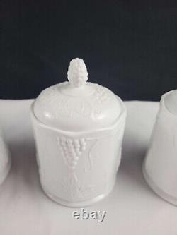 Indiana Colony Harvest Milk Glass Large, Medium, (2) Small Glass Canisters