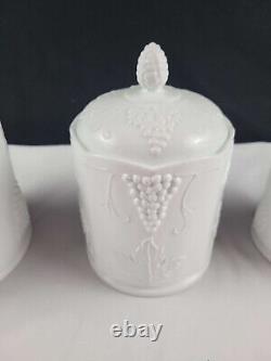 Indiana Colony Harvest Milk Glass Large, Medium, (2) Small Glass Canisters