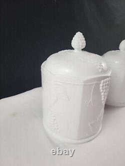 Indiana Colony Harvest Milk Glass Large, Medium, (2) Small Glass Canisters