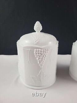 Indiana Colony Harvest Milk Glass Large, Medium, (2) Small Glass Canisters