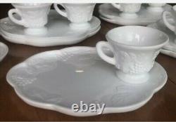 Indiana Glass Company Colony White Milk Glass Grape 23 pc Snack Sets UNUSED