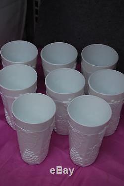 Indiana Glass Harvest Grape Milk Glass 24 Pc. Set Pitchers Cups Plates L2575