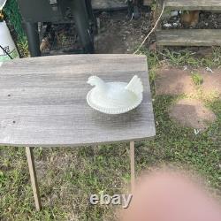 Indiana Glass White Milk Glass Hen On Nest Chicken In Basket Candy Dish, Ex Cond