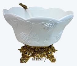 Indiana Lancaster Colony Milk Glass 1549 Golden Harvest Grape Punch Bowl Set