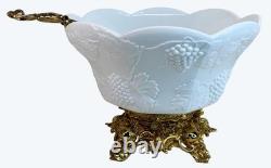Indiana Lancaster Colony Milk Glass 1549 Golden Harvest Grape Punch Bowl Set