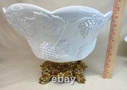 Indiana Lancaster Colony Milk Glass 1549 Golden Harvest Grape Punch Bowl Set
