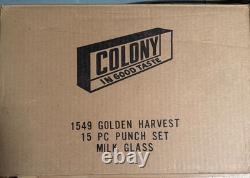 Indiana Lancaster Colony Milk Glass 1549 Golden Harvest Grape Punch Bowl Set