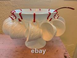 Indiana Milk Glass 26-Piece Footed Punch Bowl & Cup Set in Box